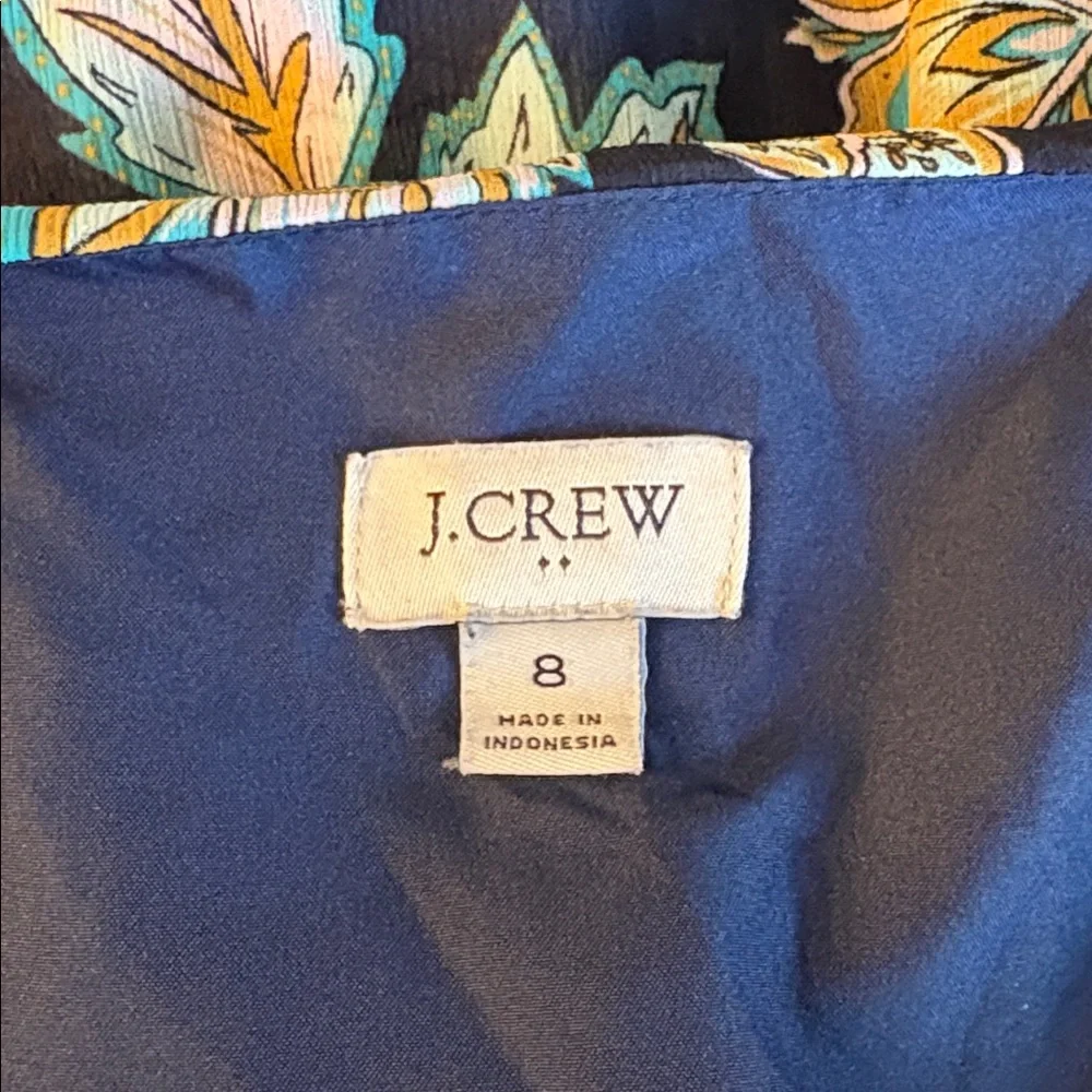 J.Crew Bold Floral Tiered Long Sleeve Flounce Midi Dress Size 8 Navy Blue